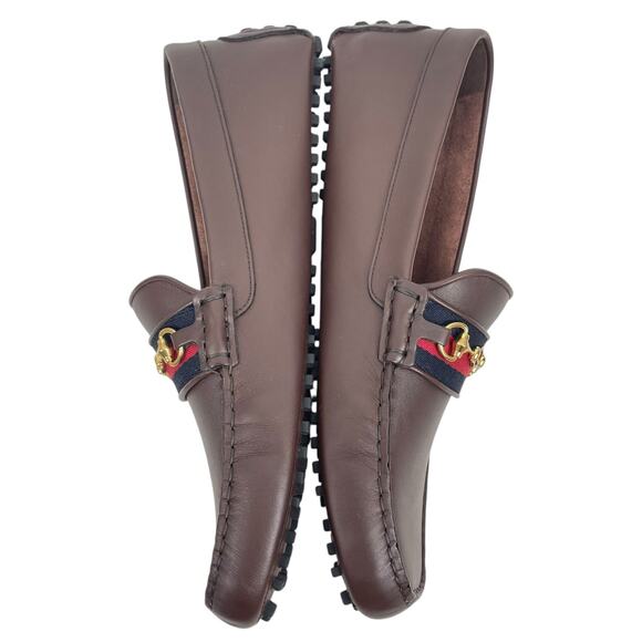 Gucci Ayrton Web GG Logo Horsebit Leather Driver Loafer Brown Size 12.5 - Picture 9 of 16